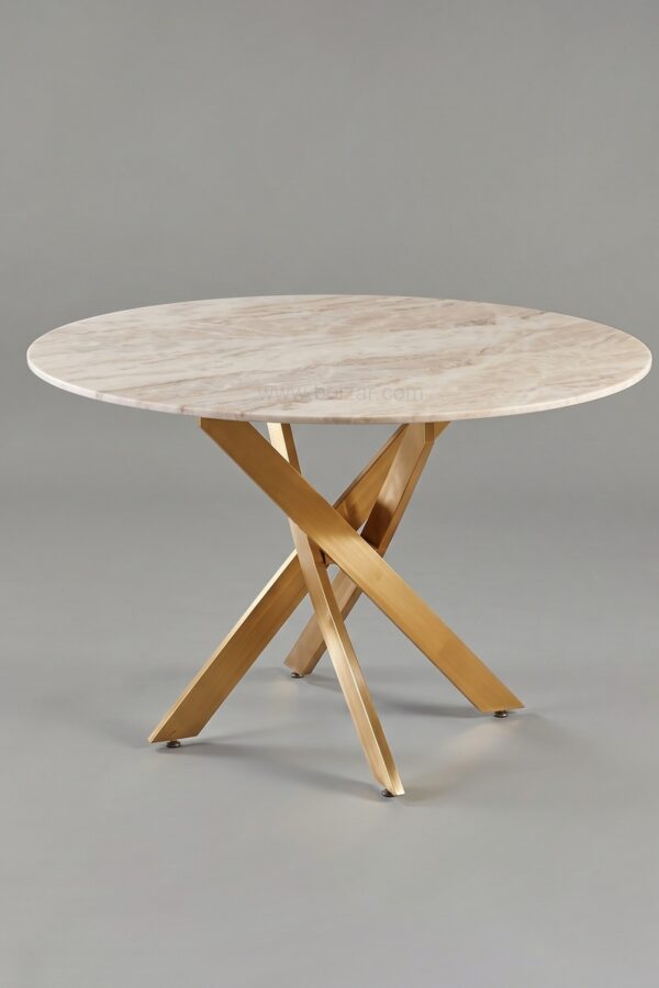 TABLE OLIVIA ROND MARBRE DORE 1M - Tables à manger