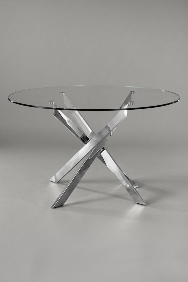 TABLE OLIVIA ROND TRANSPARENT CHROME 1M - Tables à manger