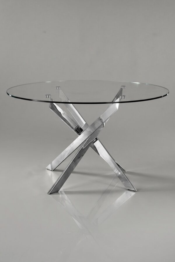 TABLE OLIVIA ROND TRANSPARENT CHROME 1M - Tables à manger
