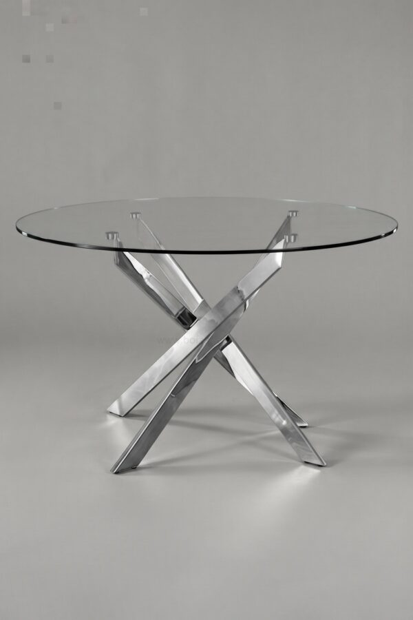 TABLE OLIVIA ROND TRANSPARENT CHROME 1M - Tables à manger