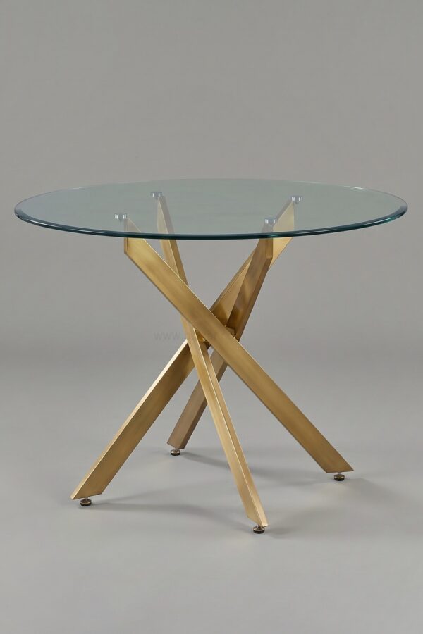 TABLE OLIVIA ROND TRANSPARENT DORE 1M - Tables à manger