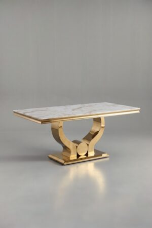 TABLE TROPHEE MARBRE DORE 180 - Tables à manger