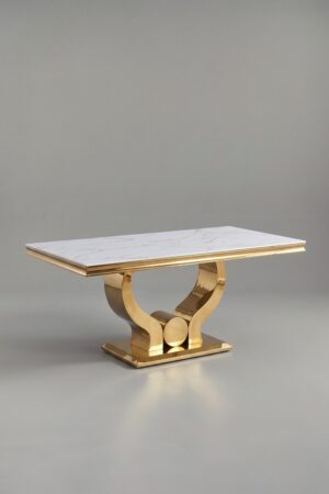 TABLE TROPHEE MARBRE DORE 180 - Tables à manger
