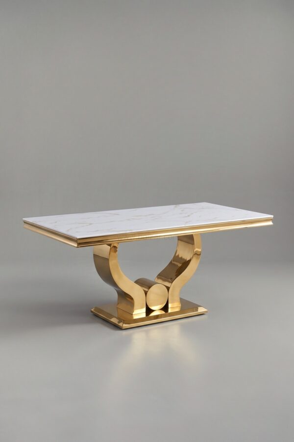 TABLE TROPHEE MARBRE DORE 180 - Tables à manger