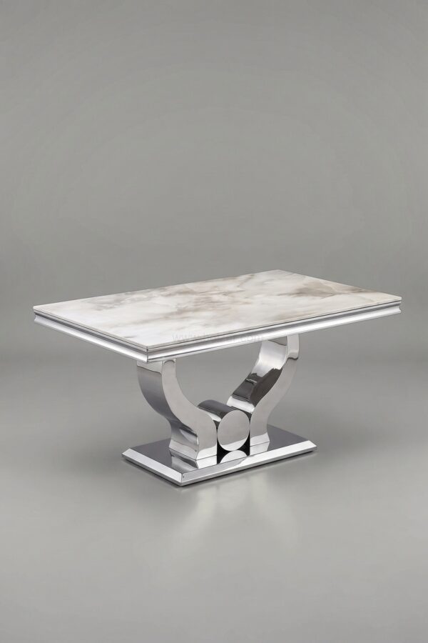 TABLE TROPHEE MARBRE NOIR CHROME 180 - Tables à manger