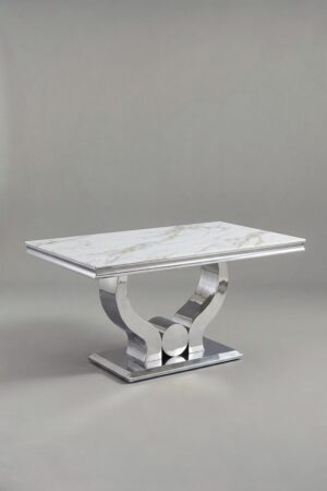 TABLE TROPHEE MARBRE NOIR CHROME 180 - Tables à manger