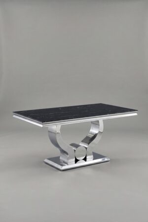 TABLE TROPHEE MARBRE NOIR CHROME 180 - Tables à manger