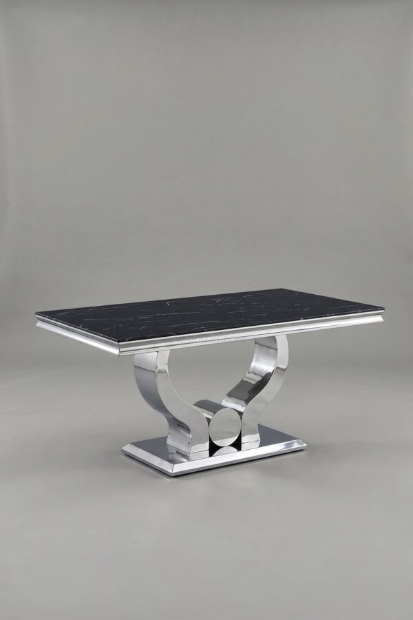 TABLE TROPHEE MARBRE NOIR CHROME 180 - Tables à manger