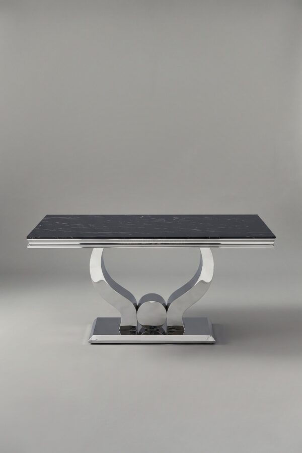 TABLE TROPHEE MARBRE NOIR CHROME 180 - Tables à manger