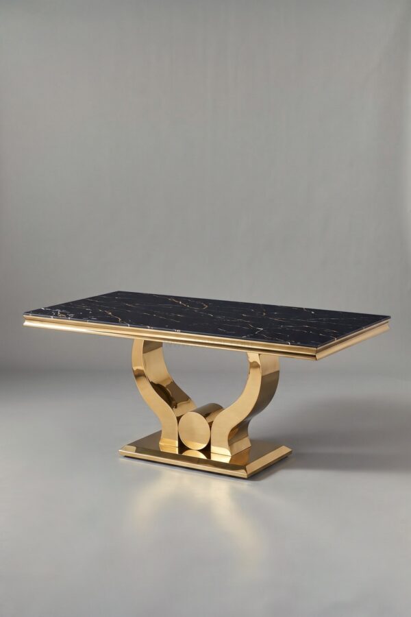 TABLE TROPHEE MARBRE NOIR DORE 150 - Tables à manger