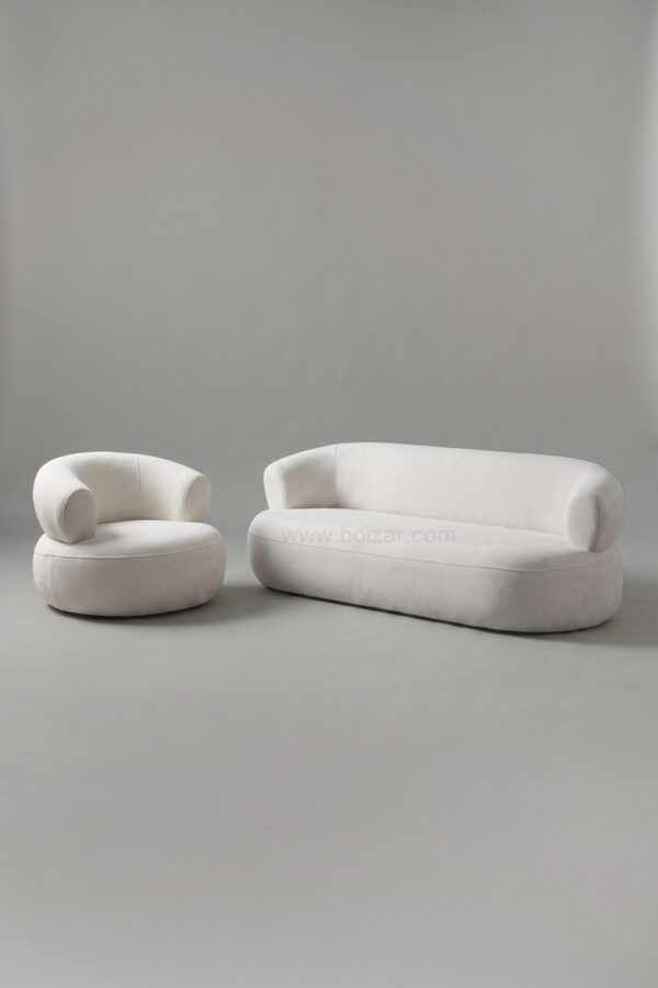 Ensemble canapé 3 places + fauteuil Turin | Bouclé blanc cassé - Canapé nuage