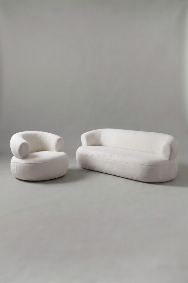 Ensemble canapé 3 places + fauteuil Turin | Bouclé blanc cassé - Canapé nuage