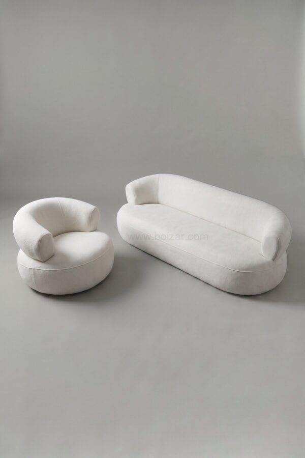 Ensemble canapé 3 places + fauteuil Turin | Bouclé blanc cassé - Canapé nuage